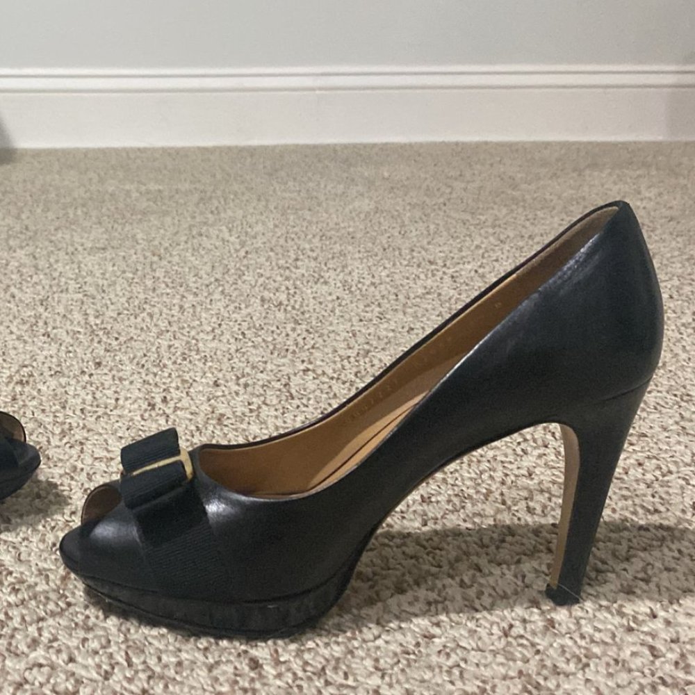 Black Ferragamo Platform Pump, Vara Bow Accents